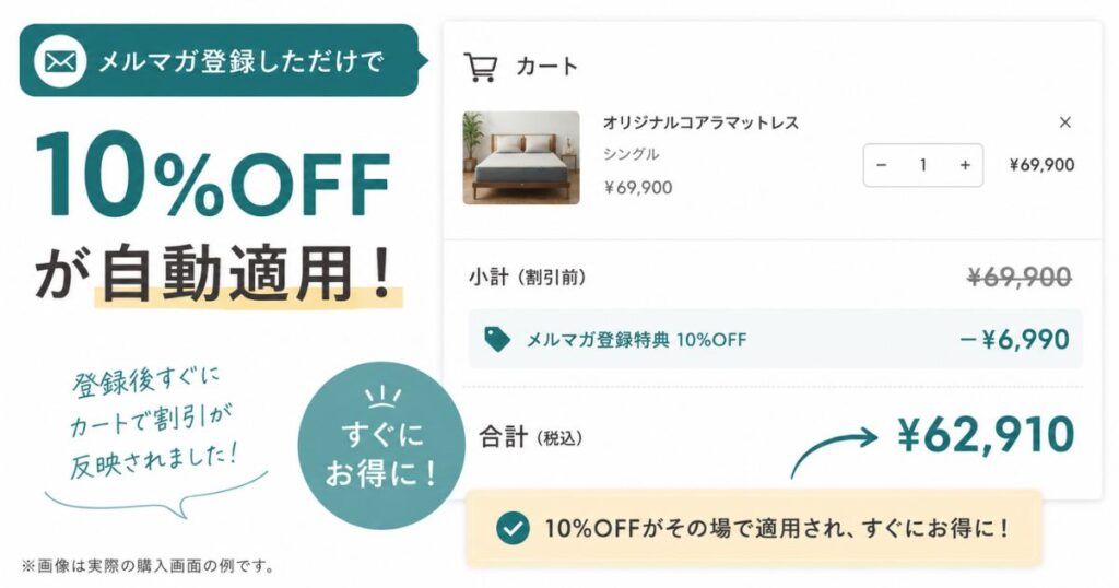 コアラマットレス メルマガ 10%オフ カート 自動適用 画面