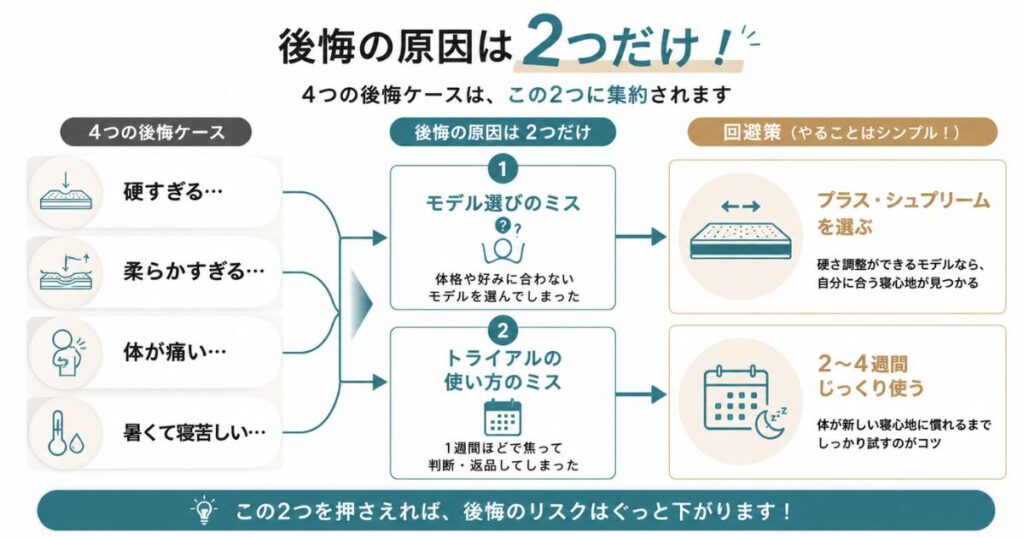コアラマットレスで後悔する原因2つと回避策の図解
