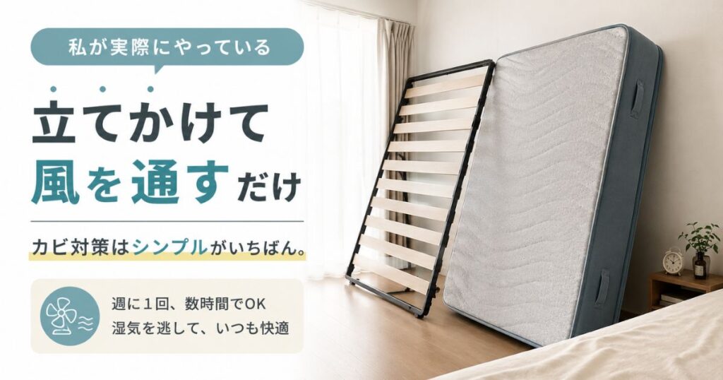 コアラマットレスシュプリームを立てかけて風を通している様子