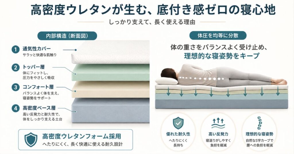 コアラマットレス 内部構造 高密度ウレタン ベース層 断面図
