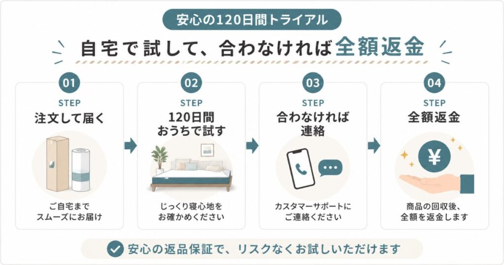 コアラマットレス 120日間トライアル 返品 全額返金 流れ ステップ